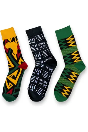 Merkloos Afrikaanse sokken / Afro sokken / Kente/Bogolan print - Set van 3 paar - Afrika print kousen / Vrolijke sokken