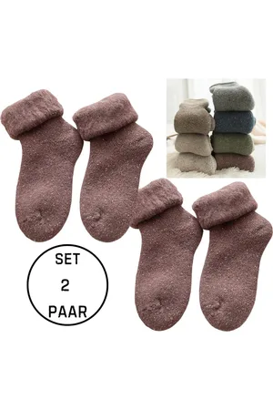 Merkloos Warme winter sokken dames - set van 2 paar - maat 36-40 - wol - gevoerd - damessokken - huissokken - - cadeautip