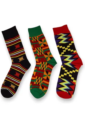 Merkloos Afrikaanse sokken / Afro sokken / Kente print - Set van 3 paar - Afrika print kousen / Vrolijke sokken