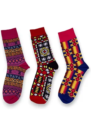 Merkloos Afrikaanse sokken / Afro sokken / Kente/Mud/Samakaka print - Set van 3 paar - Afrika print kousen / Vrolijke sokken