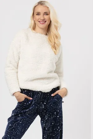 Key Warme Dames Pyjama Fleece Ecru/Blauw LHS 911 40 / L