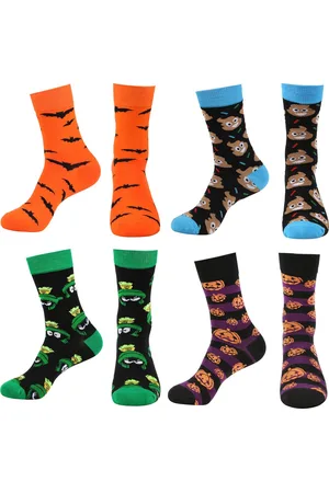 Merkloos Sokken - 4 Paar - Halloween Sokken - Pompoen - Vleermuis - Enge Sokken - Kousen - Leuke Sokken - Vrolijke Sokken - Grappige Huissokken - Grappige Sokken - Funny Socks - Gekleurde Sokken Waar Je Van Wordt - Katoen - Heren & Dames
