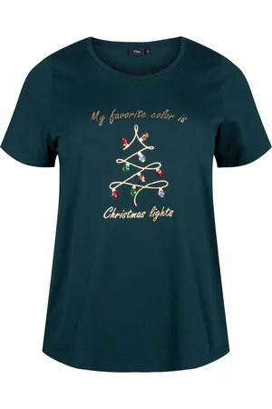 Zizzi VCHRISTMAS, S/S, STRAIGHT TEE Dames T-shirt - Dark Green