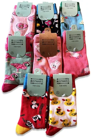 Merkloos Kindersokken 8 PAAR verschillende prints in PAKKET maat 33 - 38 one size meisjessokken eendjes eenhoorn donuts flamingo etc