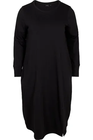 Zizzi VSIA, L/S, BLK SWEATDRESS Dames Jurk - Black