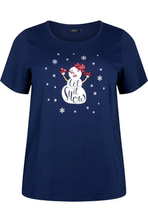 Zizzi VCHRISTMAS, S/S, STRAIGHT TEE Dames T-shirt - Blue