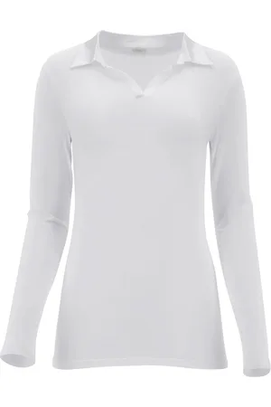 Oroblu Dames Perfect Line Cotton Polo Shirt Long Sleeve White XL