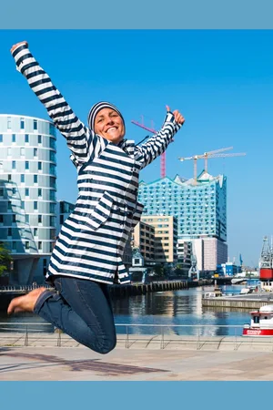 BMS Donkerblauw met wit gestreepte dames regenjas / parka HafenCity® S