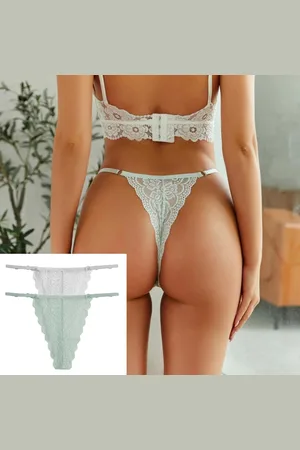 Merkloos Luxe Dames String met Kant - 2 Stuks - - Intieme Lingerie Dames / Ondergoed Set Vrouw - High Waist