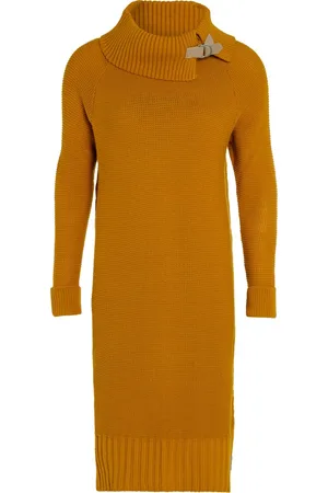 Knit Factory Jamie Gebreide Dames Jurk - Trui jurk dames - Wollen jurk - Herfst- & winterjurk - Wijde jurk - Met warme opstaande kraag - - 40/42 - Knielengte