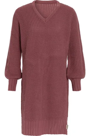 Knit Factory Robin Dames Jurk - Gebreide Trui Jurk - Wollen jurk - Herfst- & winterjurk - Wijde jurk - V-hals - - 40/42 - Knielengte