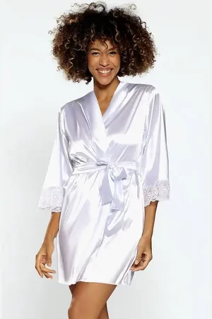 DKaren | Belinda | Witte Kimono Satijn | S- 2XL | uitlopende mouwen | trouwlingerie XL