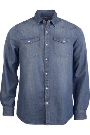 Kariban Heren Lange Mouw Casual Denim Shirt