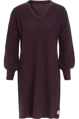 Knit Factory Robin Dames Jurk - Gebreide Trui Jurk - Wollen jurk - Herfst- & winterjurk - Wijde jurk - V-hals - - 40/42 - Knielengte
