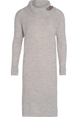 Knit Factory Jamie Gebreide Dames Jurk - Trui jurk dames - Wollen jurk - Herfst- & winterjurk - Wijde jurk - Met warme opstaande kraag - - 36/38 - Knielengte