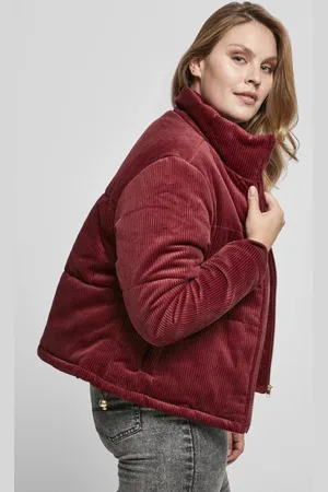 Urban classics Damen Winterjacke Ladies Corduroy Puffer Jacket Burgundy-XXL