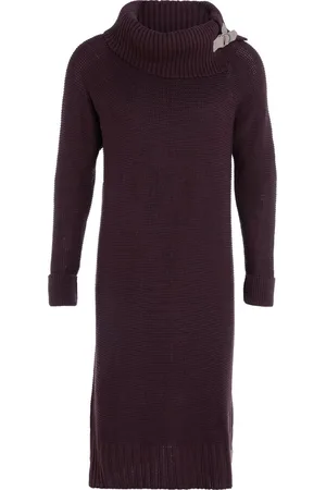 Knit Factory Jamie Gebreide Dames Jurk - Trui jurk dames - Wollen jurk - Herfst- & winterjurk - Wijde jurk - Met warme opstaande kraag - - 40/42 - Knielengte