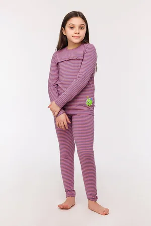 Woody Pyjama meisjes/dames - gestreept - dino - 242-10-PZG-Z/915 - maat 152