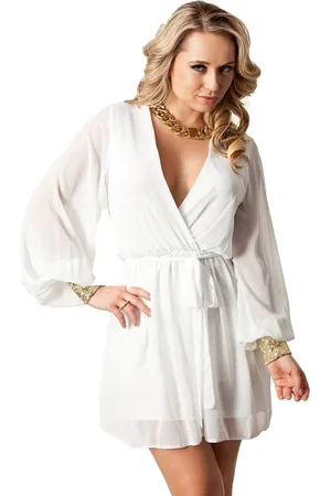 Produkt John Zack - witte chiffon jurk met pailletten / S