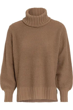 Knit Factory Robin Gebreide Dames Coltrui - Gebreide dames trui - Wintertrui - Damestrui - Wollen trui - Lange ballon mouw - Turtleneck - - Bruin - 40/42
