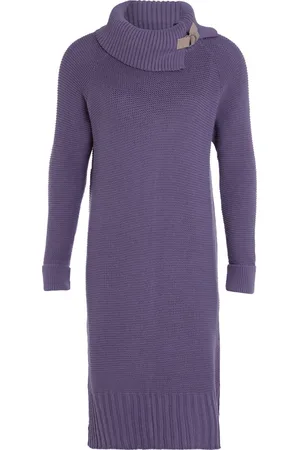Knit Factory Jamie Gebreide Dames Jurk - Trui jurk dames - Wollen jurk - Herfst- & winterjurk - Wijde jurk - Met warme opstaande kraag - - 36/38 - Knielengte