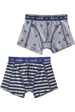 Little Label Boxershorts 2-pack - big blue stripe & stars stripe blue 4Y - maat: 98/104 - bio-katoen