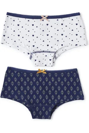 Little Label Hipster 2-pack - dark blue triangle dot & white assorti - maat: 98/104 - bio-katoen
