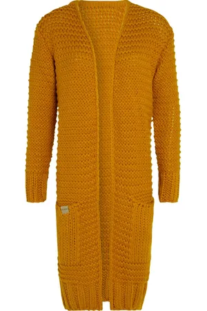 Knit Factory Alex Lang Gebreid Dames Vest - Grof gebreid geel damesvest - Cardigan voor de herfst en winter - Lang vest tot over de knie - - 36/38