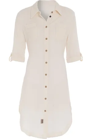 Knit Factory Kim Dames Blousejurk - Lange blouse dames - Blouse jurk - Zomerjurk - Overhemd jurk - L - - 100% Biologisch katoen - Knielengte