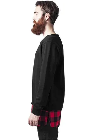 Urban classics Pullover Long Flanell Bottom Open Edge Crewneck Black/Red-XL