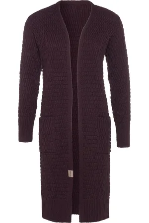 Knit Factory Jaida Lang Gebreid Dames Vest - Grof gebreid paars damesvest - Cardigan voor de herfst en winter - Lang vest tot over de knie - - 36/38 - Met steekzakken