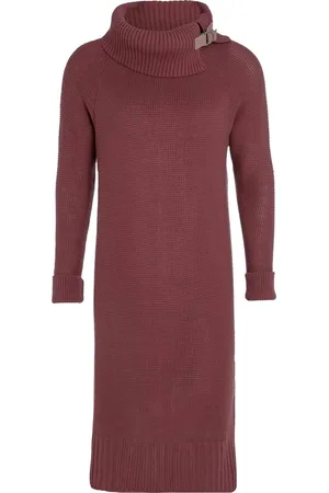 Knit Factory Jamie Gebreide Dames Jurk - Trui jurk dames - Wollen jurk - Herfst- & winterjurk - Wijde jurk - Met warme opstaande kraag - - 40/42 - Knielengte