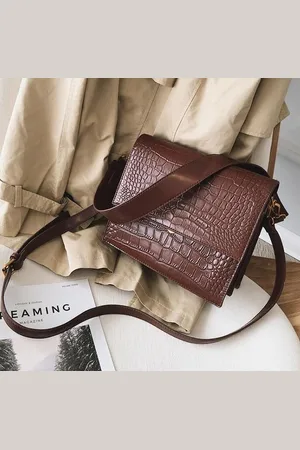 Merkloos Crossbodybag Crocobag | Schoudertas/ handtas met Crocoprint | Smalle en brede schouderriem