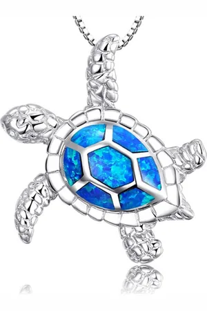 Bixorp Zeeschildpad Ketting Zilverkleurig met prachtige Blauwe Details op Schild - Schildpad ketting