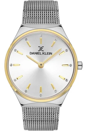 Daniel Klein DK.1.13473-2 - Horloge - Analoog - Vrouwen - Dames - Milanese/Mesh stalen band - Rond - Metaal - Streepjes - Zilverkleurig - Goudkleurig