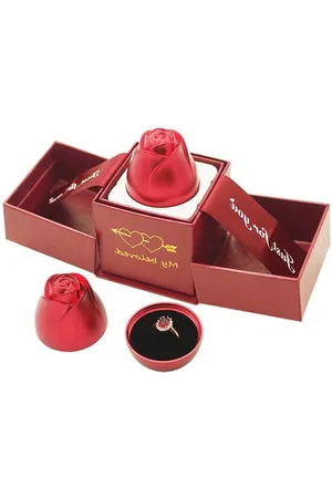 Merkloos Rode Rose Bloem Ring Box - Engagement Gift Case - Voorstel verloving Bruiloft Sieraden Doos