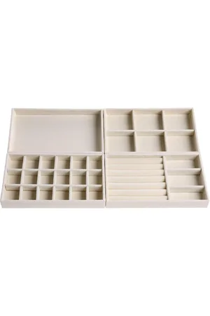 Merkloos Set van 4 stapelbare fluwelen sieraden opberglade organizer verdeler insert beige - Sieraden Tray