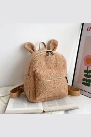 Merkloos Pluche rugzak met beren oortjes - Leuke fluffy rugtas voor je kleintje - rugzak kleurig fleeche