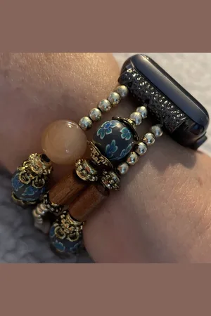 Merkloos Applewatch horlogebandje Bohemian ibiza 42/44/45mm glazen kralen aan elastische band