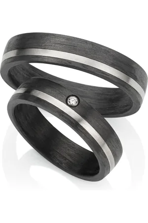 Sense Jewelry Ring van carbon met een strakke titanium lijn met 1 briljant