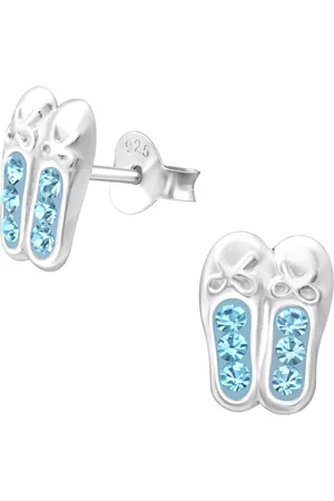 JYC Joy|S - Zilveren ballet ballerina schoentjes oorbellen - met kristal - 7 x 9 mm - danseres oorknoppen