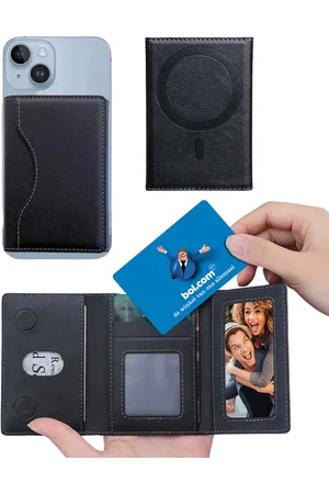 Ainy Magnetische pasjeshouder zwart | Geschikt voor magsafe hoesje of Apple iPhone 12 / 13 / 14 / 15 / 16 ( plus / pro / max ) | Magnet wallet | Kaarthouder 5 vakjes voor pasjes | Uitklapbare telefoon standaard / houder voor dames en mannen