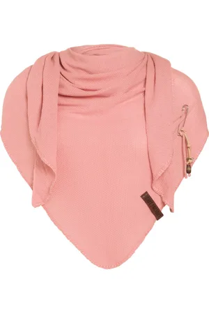 Knit Factory Lola Gebreide Omslagdoek - Driehoek Sjaal Dames - Katoenen sjaal - Luchtige Sjaal voor de lente, zomer en herfst - - Roze - 190x85 cm - Inclusief sierspeld