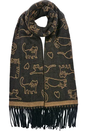 Clayre & Eef Wintersjaal Dames 65x180 cm Grijs Kat Sjaal