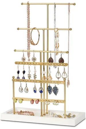 Merkloos Sieradenstandaard T-vormig goud - 6 dieren - sieradenboom - sieradenorganizer - opslag voor kettingen - oorbellen - ringen - horloges - armbanden