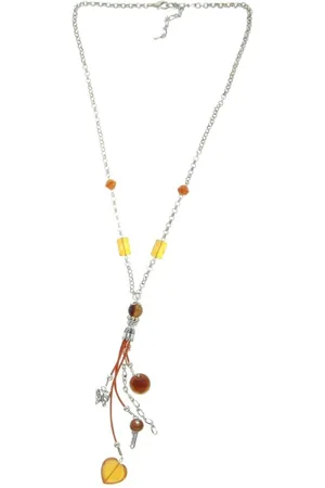 Behave Lange ketting metaal 60 cm lengte hanger met hart en sleutel 13 cm lengte + 7,5cm verlengketting