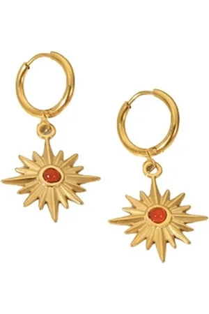 ASTRADAVI 18K Vergulde Sieraden - Oorbellen - Vintage Dangle Lucky Charms Hoop Oorbellen - Poolster Charme met Robijn Natuursteen - Cadeau Idee
