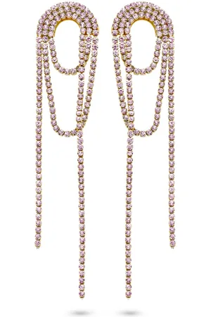 CO88 Oorbellen Dames - Oorhangers Met Zirkonia Steentjes - Lus - 95x19mm - - Staal - Goudkleurig - 8CE-70535