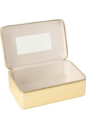 J-line Cosmetica Doos Rechthoek+spiegel Kunstleder Goud - 30x19x12cm