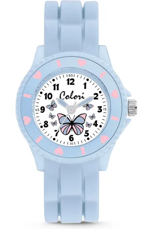 Colori Kidz 5-CLK122 Kinderhorloge - Siliconen Band - Ø 27 mm - 20 mm Wijzerplaat - Vlinder - Licht Blauw